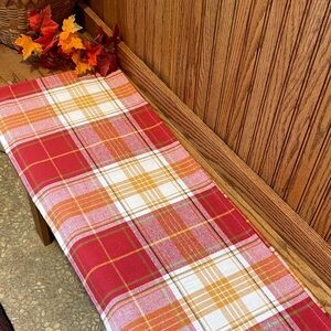Pier 1 Red Yellow Orange Plaid Fall Table Runner NWOT